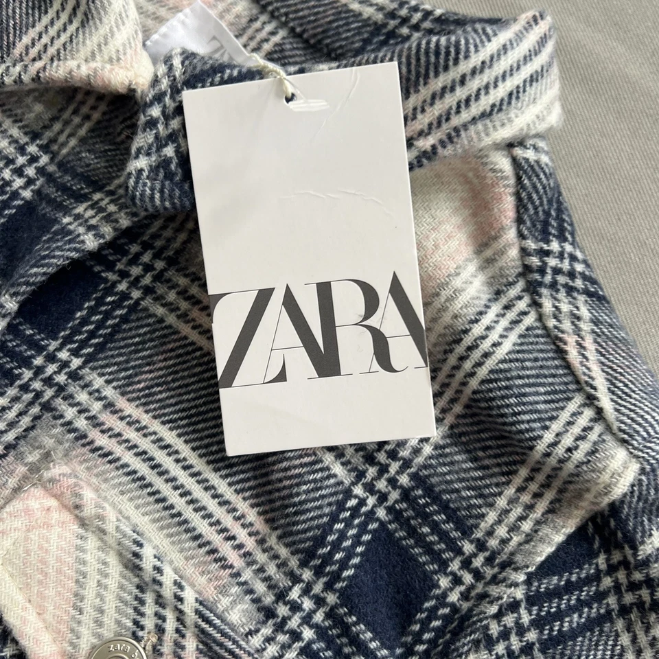Chaqueta Camisa Zara Franela a Cuadros Talla 4-5 Niñas Abotonada Mezcla Lana NUEVA Foto 3 de 4