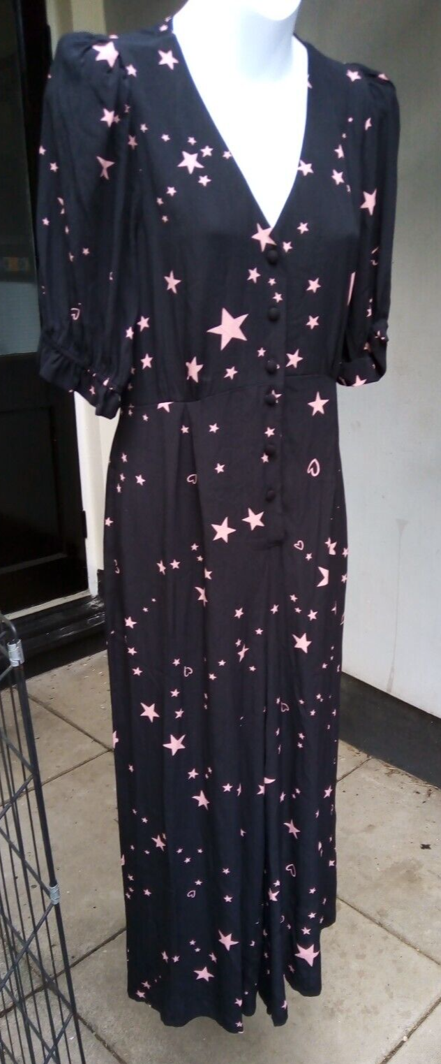 NEW Jumpsuit 8 black with pink Stars +hearts print Nobodys Child  button front-image