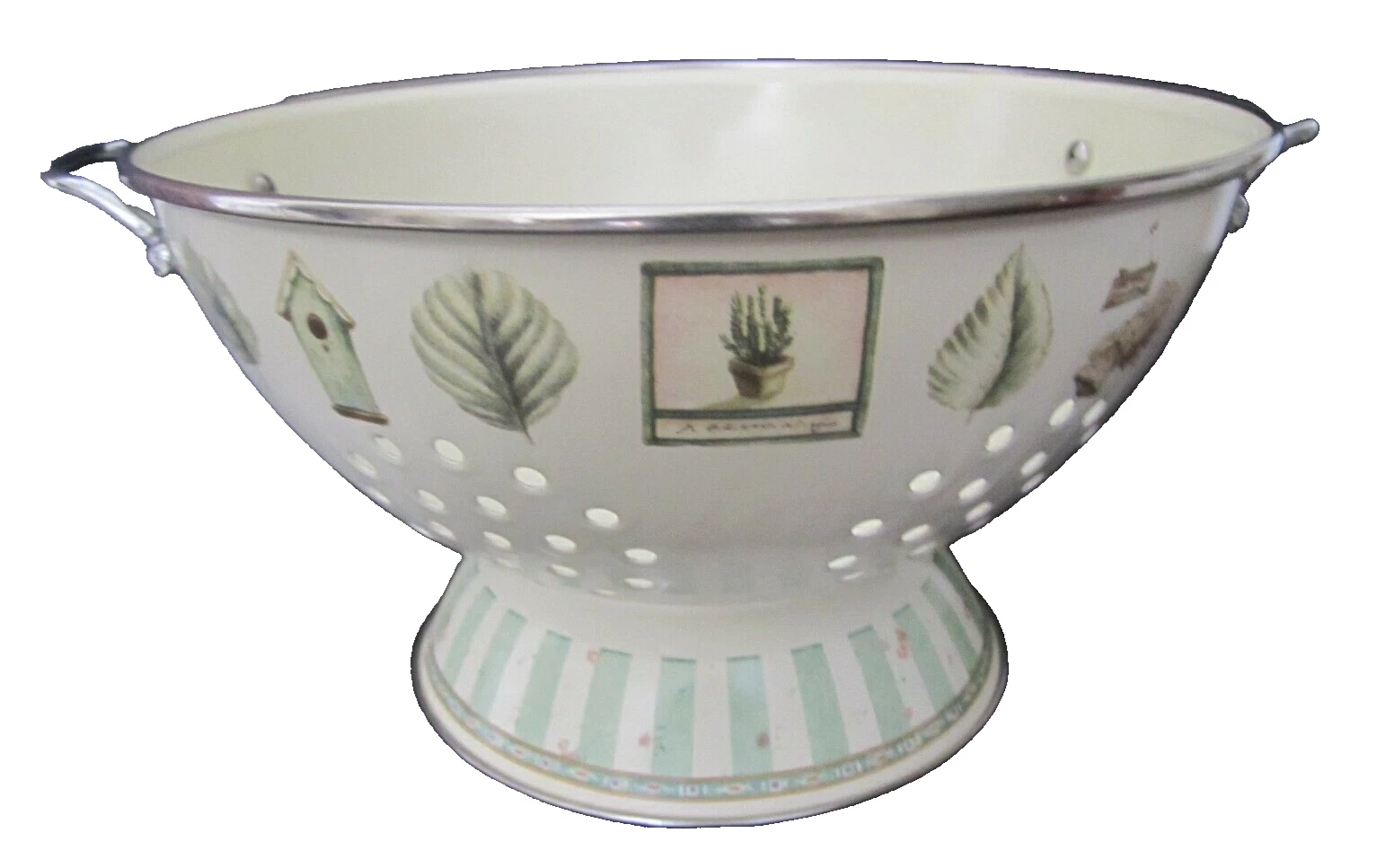 Large Pfaltzgraff Naturewood Enamel Metal Colander Pasta Strainer 11" 5 Q Leaves