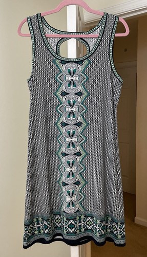 Max Studio Dress Artsy Shift Stretch Green Paisley Bohemian Gypsy Women's Medium - 第 1/3 張圖片