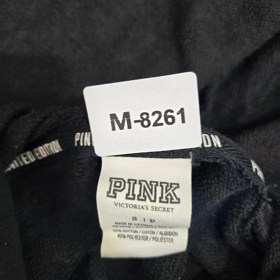 ROSA Victoria's Secret Mujer Sudadera con Capucha S Negra Floral Brillante Lentejuelas Cremallera Completa LEER Foto 2 de 4