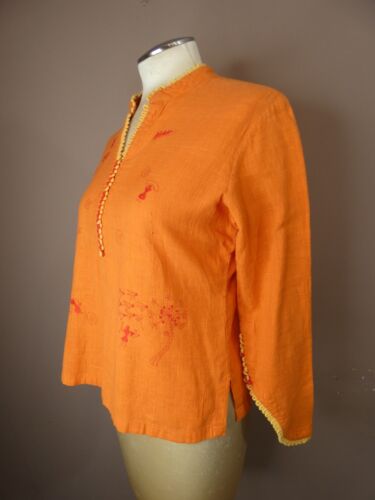 Balance Rohit Bal Damen L orange Leinen bestickt Top Knopf Mandarinkragen - Bild 2 von 9