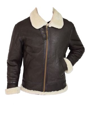 Genuine B3 Bomber Brown Real White Fur Flying Aviator Leather