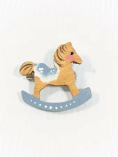 Artisan Brown Wood Painted Blue Rocking Horse Country Style Pin 