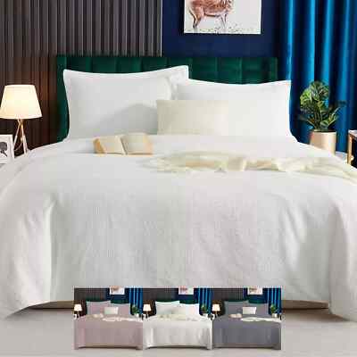 100 % Baumwolle Gesteppt Waffelmuster Bettbezug Bettwäsche Set Single Double Super King Size