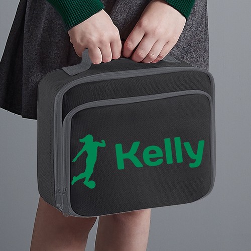 Personalised Girls Lunch Bag School with Female Footballer Insulate Packed Lunch - Picture 17 of 17