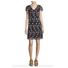 TORY BURCH Crochet Cap-Sleeve Lace Sheath Dress, Medium Navy/Sage