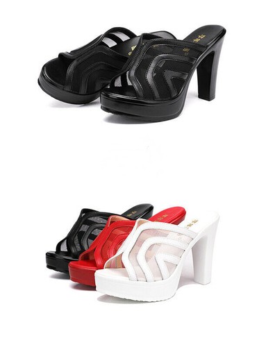 Damen Blockabsatz Sandalen Plateau Rückenfrei Peeptoe Slipper Sommer Pantoletten Pantoletten - Bild 4 von 27