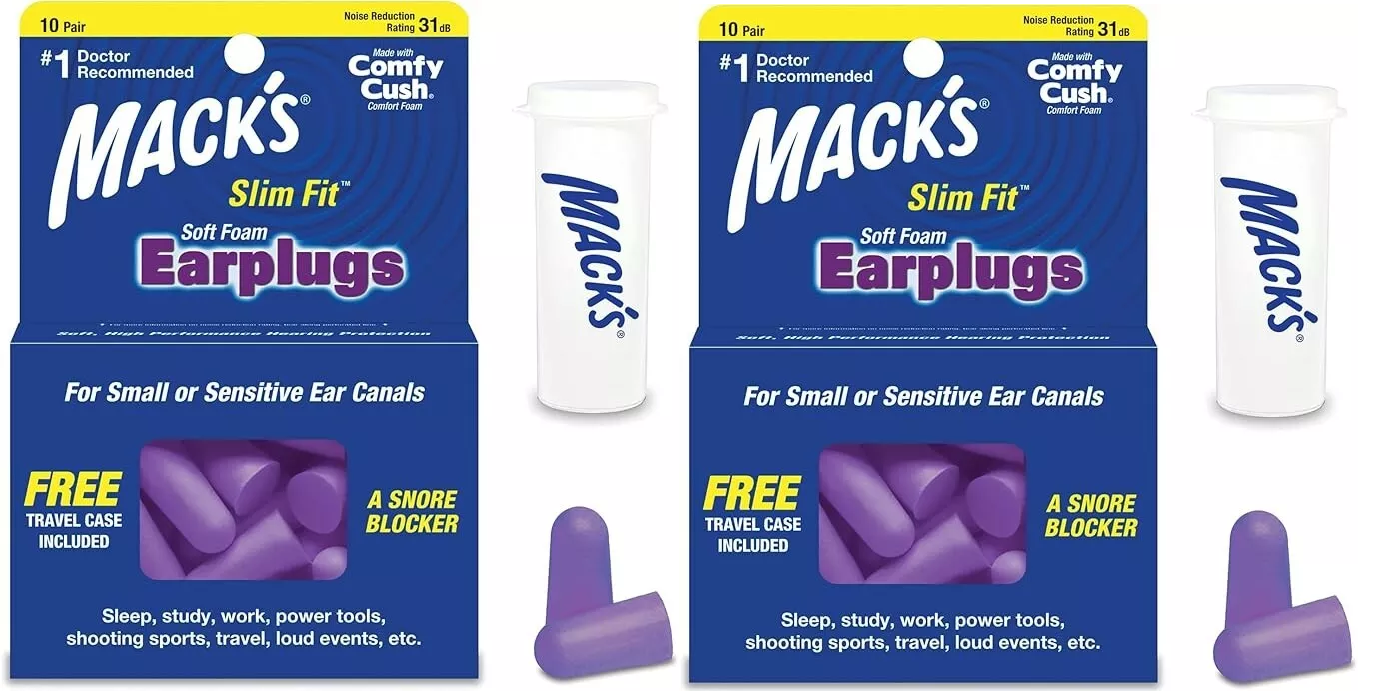 Mack's (Macks) SafeSound Slim Fit Soft Foam Earplugs x 20 Pair & Travel Case