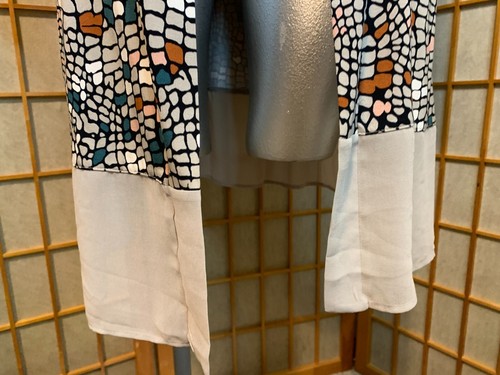 LOGO Lori Goldstein Chiffon Hem Geometric Long Sleeve Open Front Duster * sz L - Picture 4 of 9