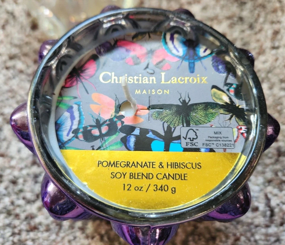 CHRISTIAN LACROIX MAISON "Granada e Hibisco" Púrpura Vidrio Mercurio VELA Foto 3 de 4