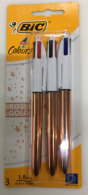 BIC 4 Multi Colour Shine ROSE GOLD Ballpoint Pen Blue 3 Pack ...