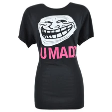 U Mad Cool Face Ladies Parody Jersey Shore Funny Women Tshirt Black Tee XLarge 