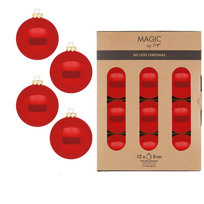 12 Weihnachtskugeln Glas 8cm glänzend - Christbaumkugeln Weihnachten Rot