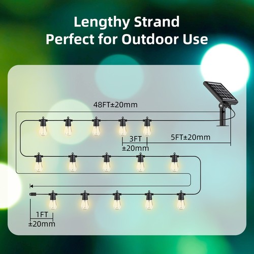 Solar Colorful Meteor String Lights Modes Built in Solar Rechargable LED 48ft - Picture 10 of 12