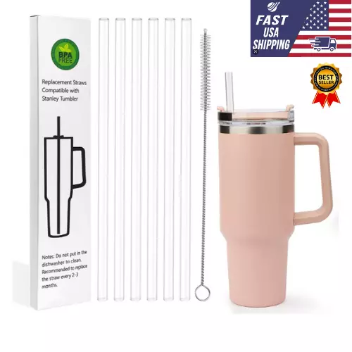 Replacement Straw Compatible with Stanley 40 oz 30 oz Cup Tumbler, 6 Pack  Reusable Straw with Cleaning Brush, Plastic, Clear