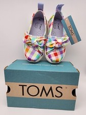 TOMS Toddler Girl Tiny Sz 6 Alpargata Multi Color Summer Plaid/ Knotty Bow NWT