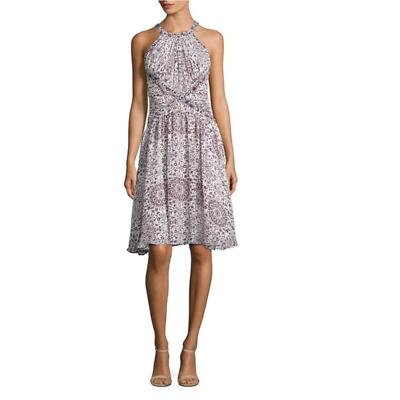 L'AGENCE Dress Clio Shirred Silk Floral Knee Length in Ivory | eBay
