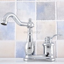Chrome Brass 4  Centerset Deck Mount Swivel Bathroom Sink Basin Faucet Tap
