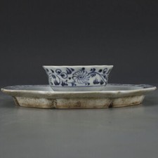 6.5" Chinese Yuan Blue-and-white Porcelain Ancient Figure Flower Tea Set