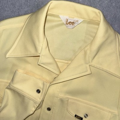 VTG 70s Lee Yellow Western Pearl Snap Shirt Jacket Disco Collar SZ M USA Cowboy