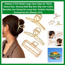 3 PCS Metal Large Claw Clips for Thick Heavy Hair, Strong Hold Big Non-Slip H...