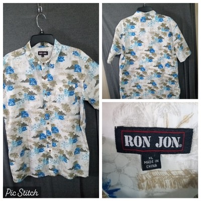 Ron Jon Shirt Men's Button-down Short Sleeve Hawaiian Floral Extra Large