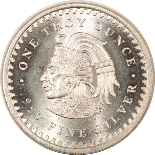 1 OZ .999 FINE SILVER CUAUHTEMOC AZTEC CALENDAR DESIGN - UNCIRCULATED!