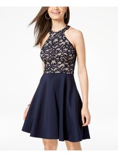 B DARLIN Womens Short Dress Navy Sleeveless Strappy Open Back Juniors 12