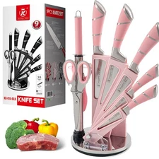 Knife Block Set with Acrylic Knife Block Stainless Steel Kitchen Cleaver Knives