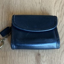 Coach Vintage 90s USA Black Leather Key Ring Brass Hardware Small Bifold Wallet
