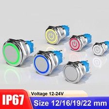 12mm-22mm Switch 12V Waterproof Stainless Steel LED LATCHING Push Button- wire