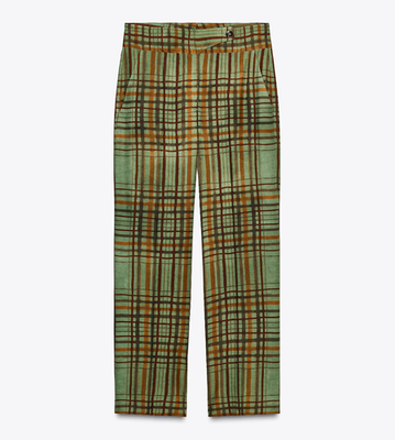Zara Check Crop Flare Trousers ZW Collection Green Size XS S M L