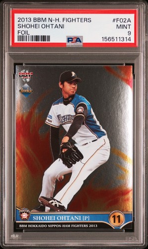 2013 BBM HOKKAIDO NIPPON HAM FIGHTERS FOIL #F02A SHOHEI OHTANI ROOKIE RC PSA 9