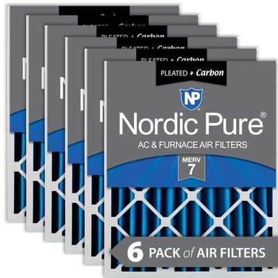 Nordic Pure 18x24x4 (3 5/8) Pleated Air Filters MERV 7 Plus Carbon 6 Pack