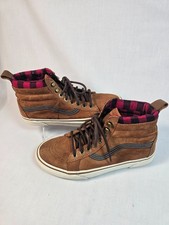 Vans Sk8-Hi MTE Men's 7.5 Womens 9 Brown Suede Sneaker Boots Plaid Flannel Lined