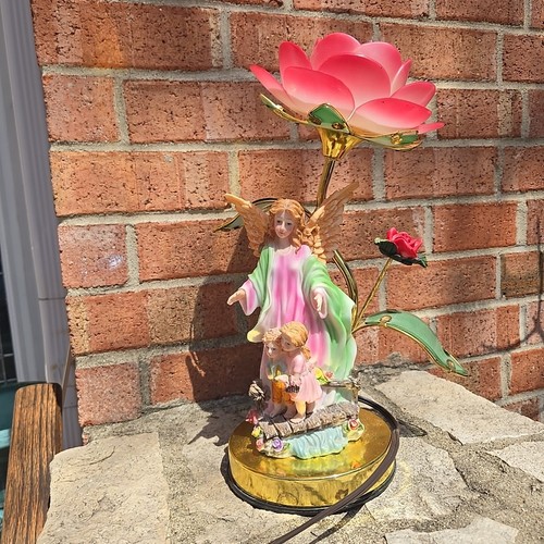 Vintage Resin Fairy Angel Brass Glass Lamp RARE - Picture 5 of 24