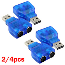 USB to PS/2 Adapter 2/4-Pack - Compact Blue Silver Connector for Keyboards