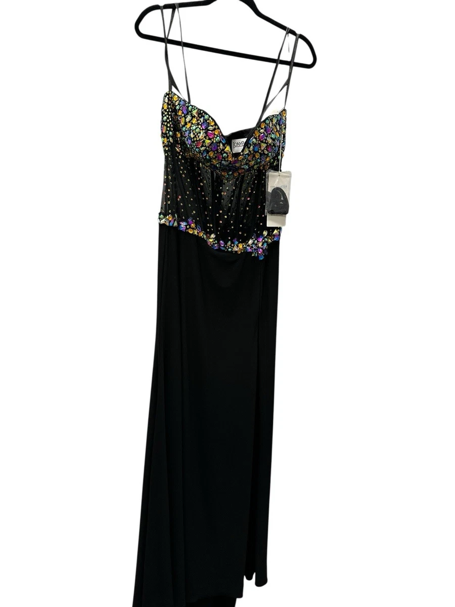 tony bowls black sequin dress Tony Bowls 2013 Black Multi Lon Strapless Sweetheart Fit and Flare Sequin Prom Dress with Beading and Rhinestones 113736