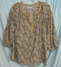 Max Studio Yellow Floral V-Neck Puff Sleeve Ruffle Blouse Women's Size 1X