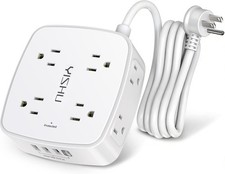 6 Ft Surge Protector Power Strip - 8 Widely Outlets with 4 USB Ports, 3 Side Out