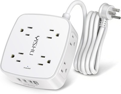 6 Ft Surge Protector Power Strip - 8 Widely Outlets with 4 USB Ports, 3 Side Out
