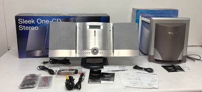 Sharper Image Sleek One-CD AM/FM Stereo System & Powered Subwoofer COMPLETE