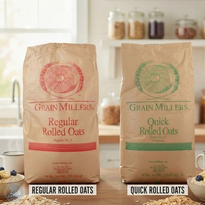 50 lb Bag Regular or quick Rolled Oats Thick Bulk Supply Meal Large Quick Grain