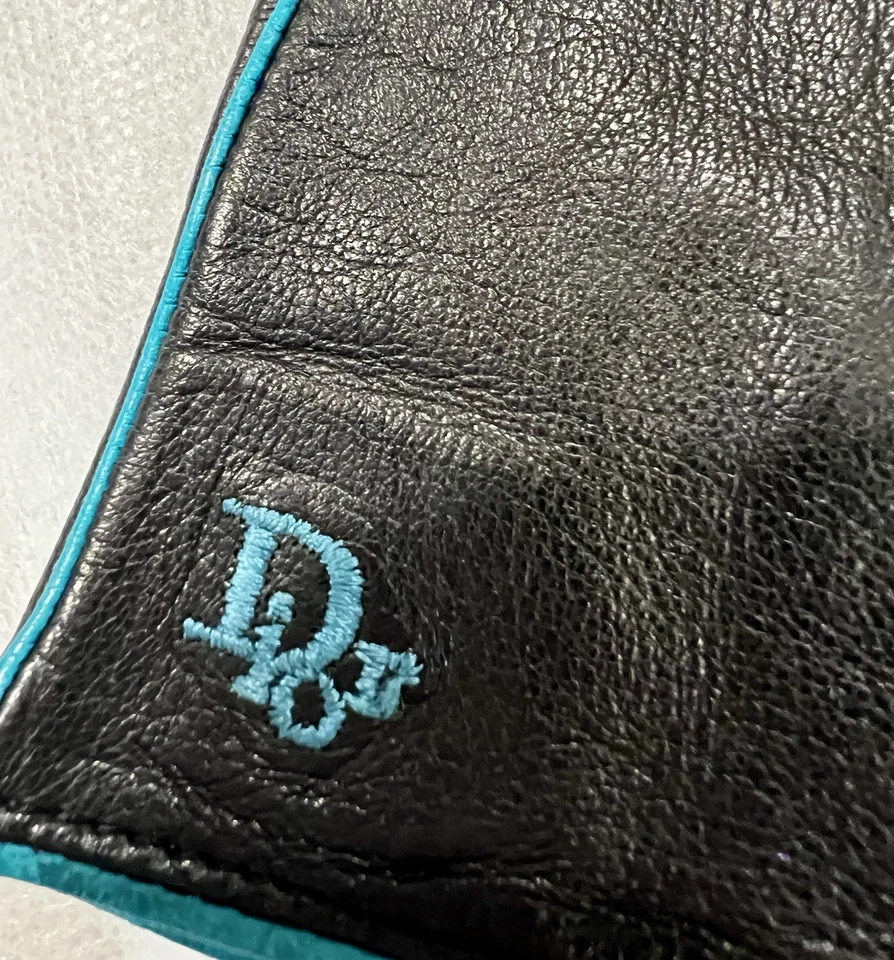 Guantes de cuero Christian Dior vintage negros para mujer con ribete turquesa/logotipo pequeños Foto 4 de 4