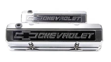 Chrome Tall SBC Valve Covers for Chevy Bowtie Logo Slant Edge Baffled Aluminum