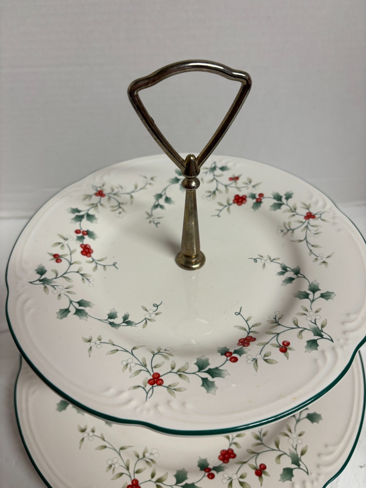 Pfaltzgraff Winterberry 2 Tier Serving Tray Plate Christmas Tidbit Holly Berries