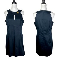 MICHAEL Michael Kors 10 Women's Navy Gold Button Accent Halter Neck Sheath Dress