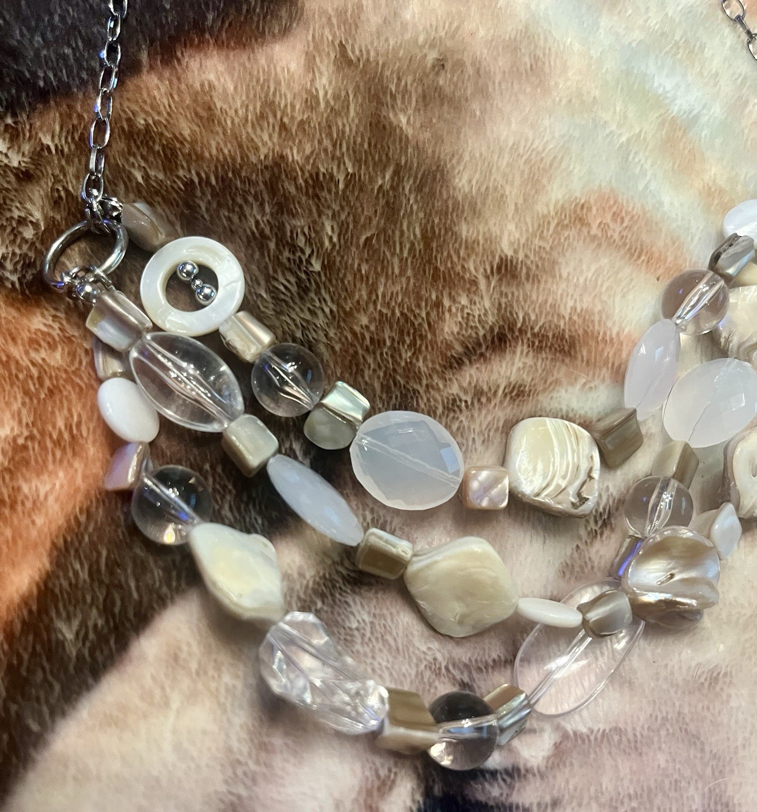 Three Layer Vintage Shell Iridescent Necklace - image 2