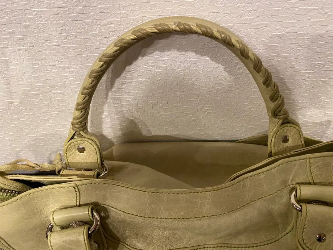 BALENCIAGA The Giant City bag 2way Handbag Beige Leather  Auth Silver GOOD thumbnail 8